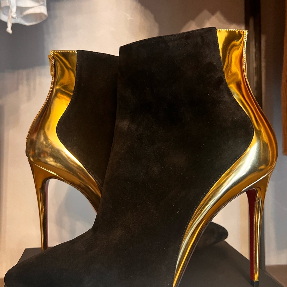 Christian Louboutin Black and Gold Ankle Boots
